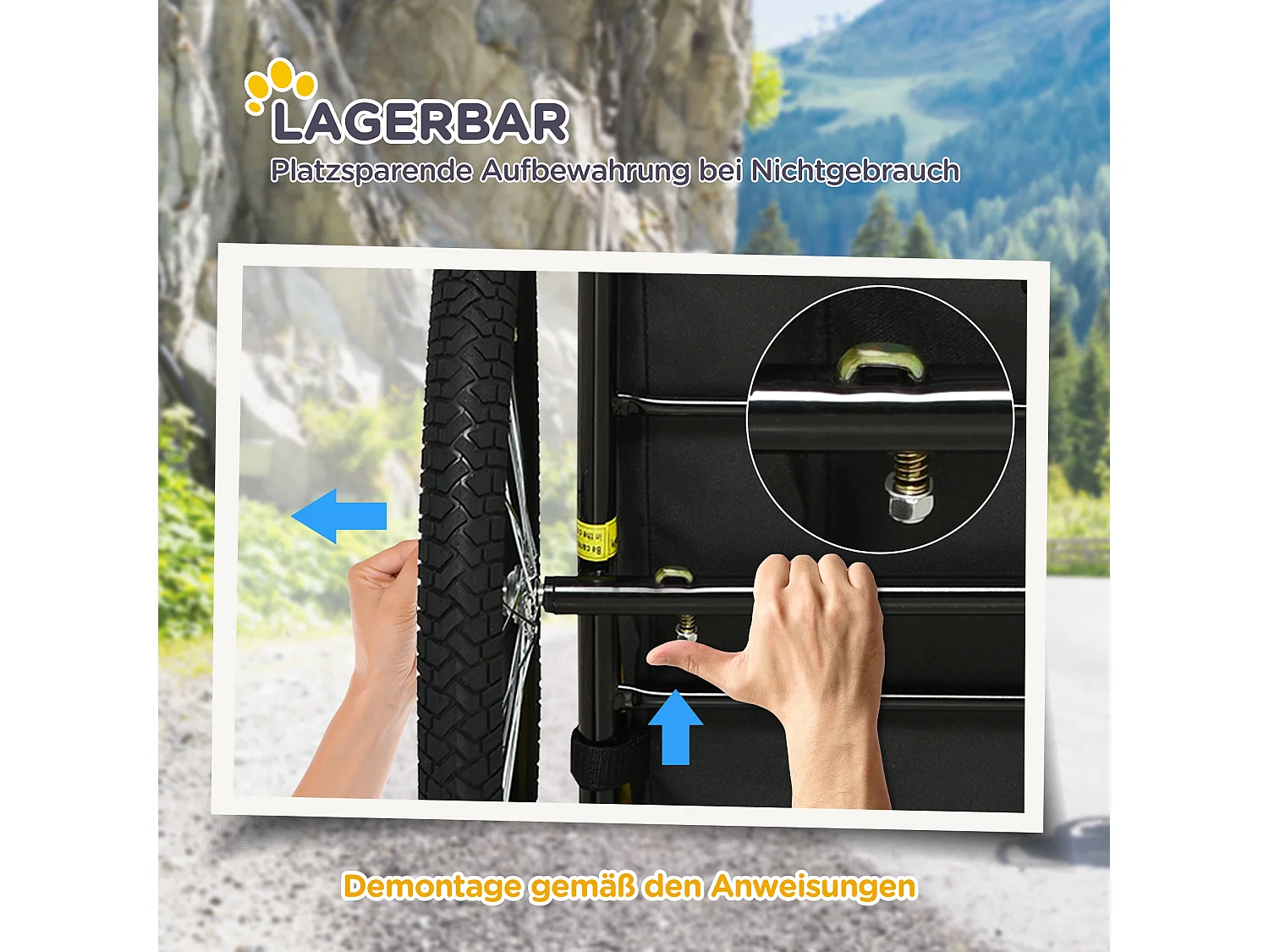 Remorque pour chien, résistance 20kg, pour chiens de taille moyenne, avec fenêtres en filet et bâche, polyester, jaune (140x71x83cm)