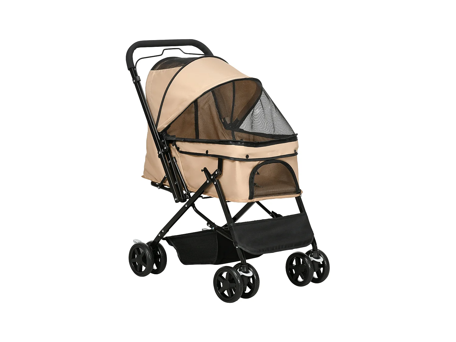 Poussette pour petit chien et chat, design pliable avec toit réglable, polyester marron (76.5x52x95cm)