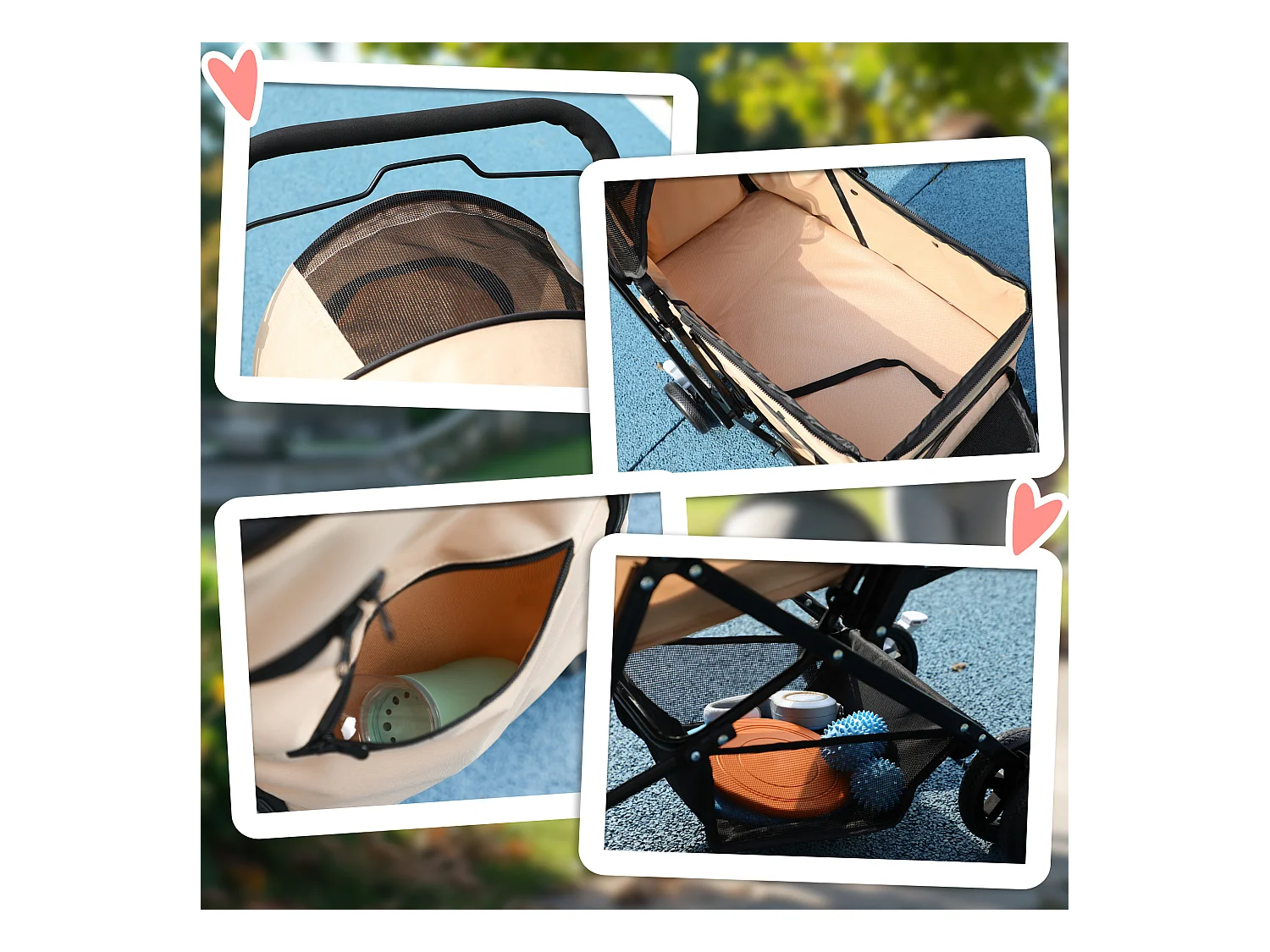 Poussette pour petit chien et chat, design pliable avec toit réglable, polyester marron (76.5x52x95cm)