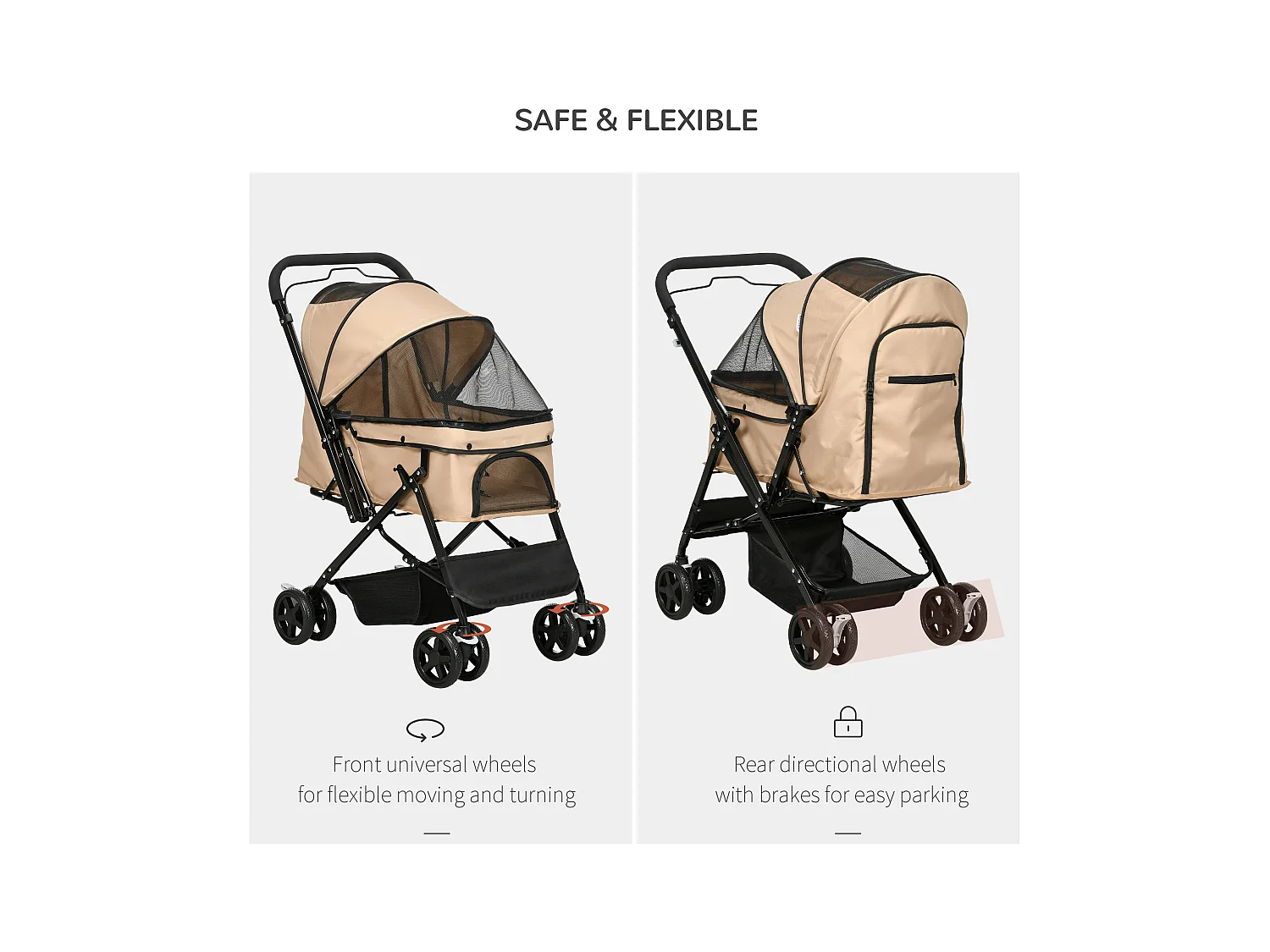 Poussette pour petit chien et chat, design pliable avec toit réglable, polyester marron (76.5x52x95cm)