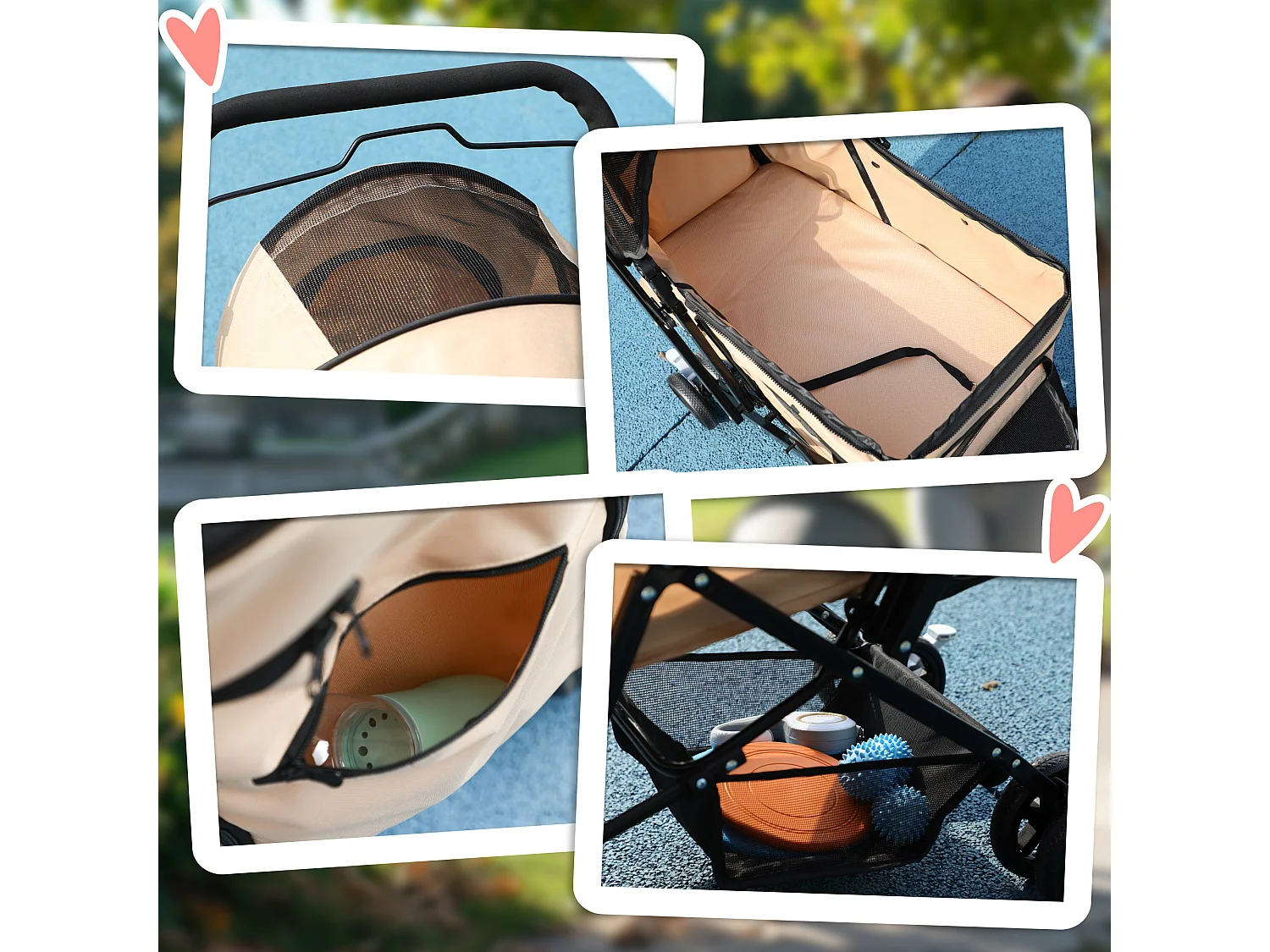 Poussette pour petit chien et chat, design pliable avec toit réglable, polyester marron (76.5x52x95cm)