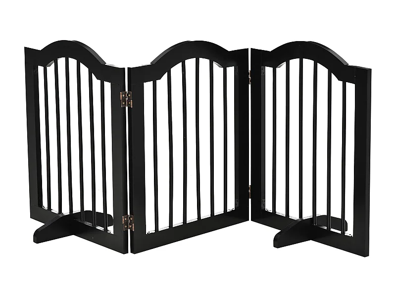Opvouwbare hondenpoort, stevig ontwerp, massief hout, zwart, met 2 steunpoten (154,5 x 29,5 x 61 cm)