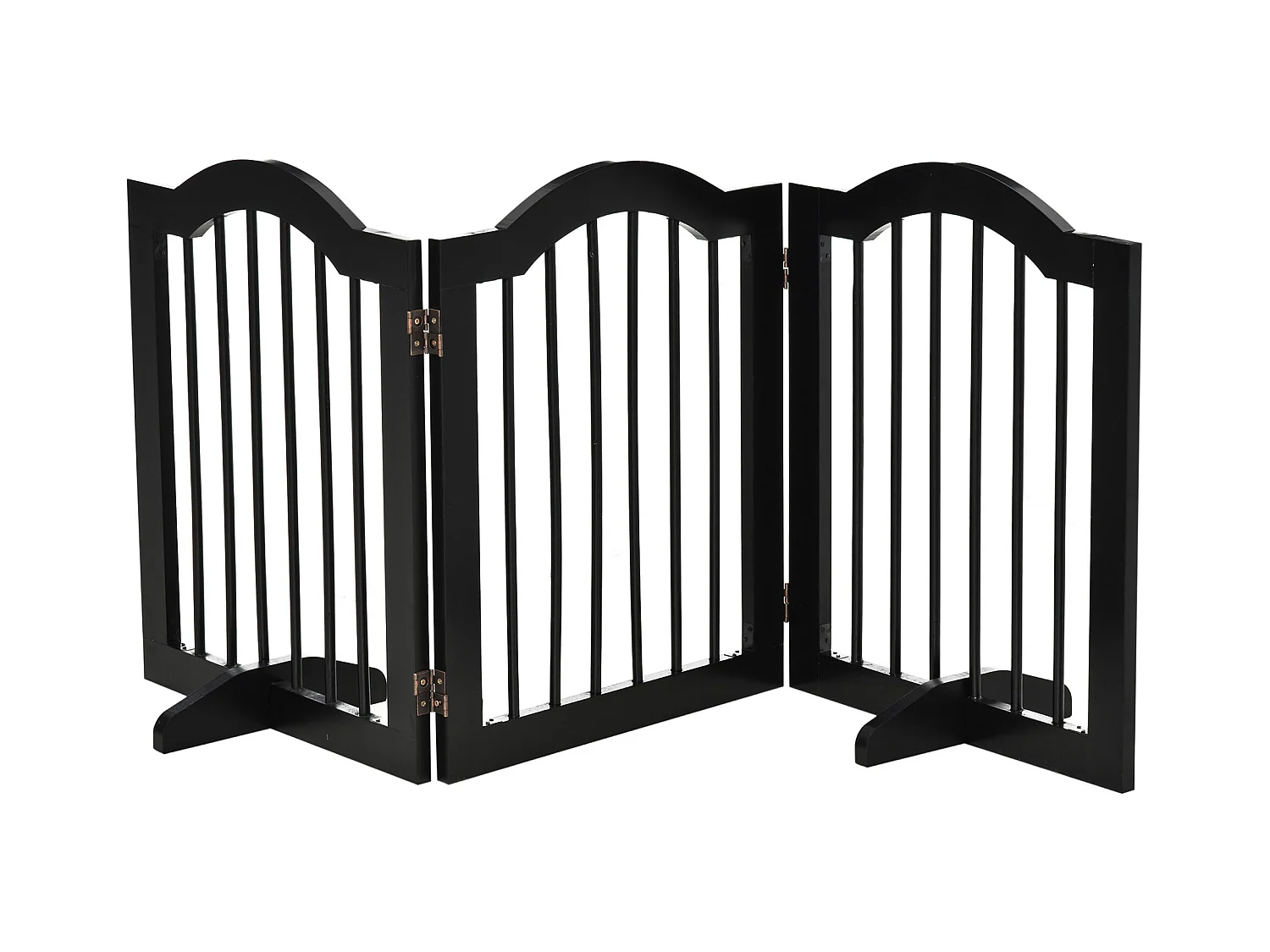 Barrière pour chien pliable, design robuste, bois massif, noir, avec 2 pieds de support (154.5x29.5x61cm)