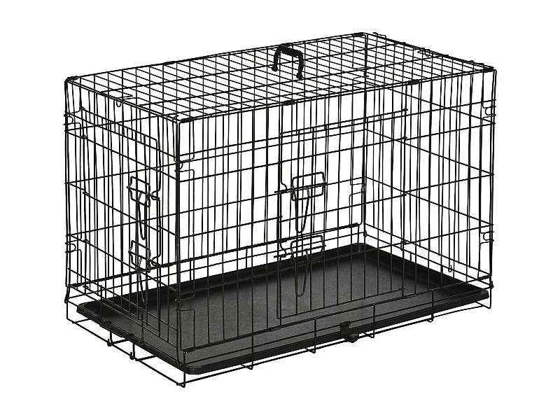 Gabbia da trasporto pieghevole per cani e piccoli animali, in metallo e ABS, nera (76x46x52 cm)