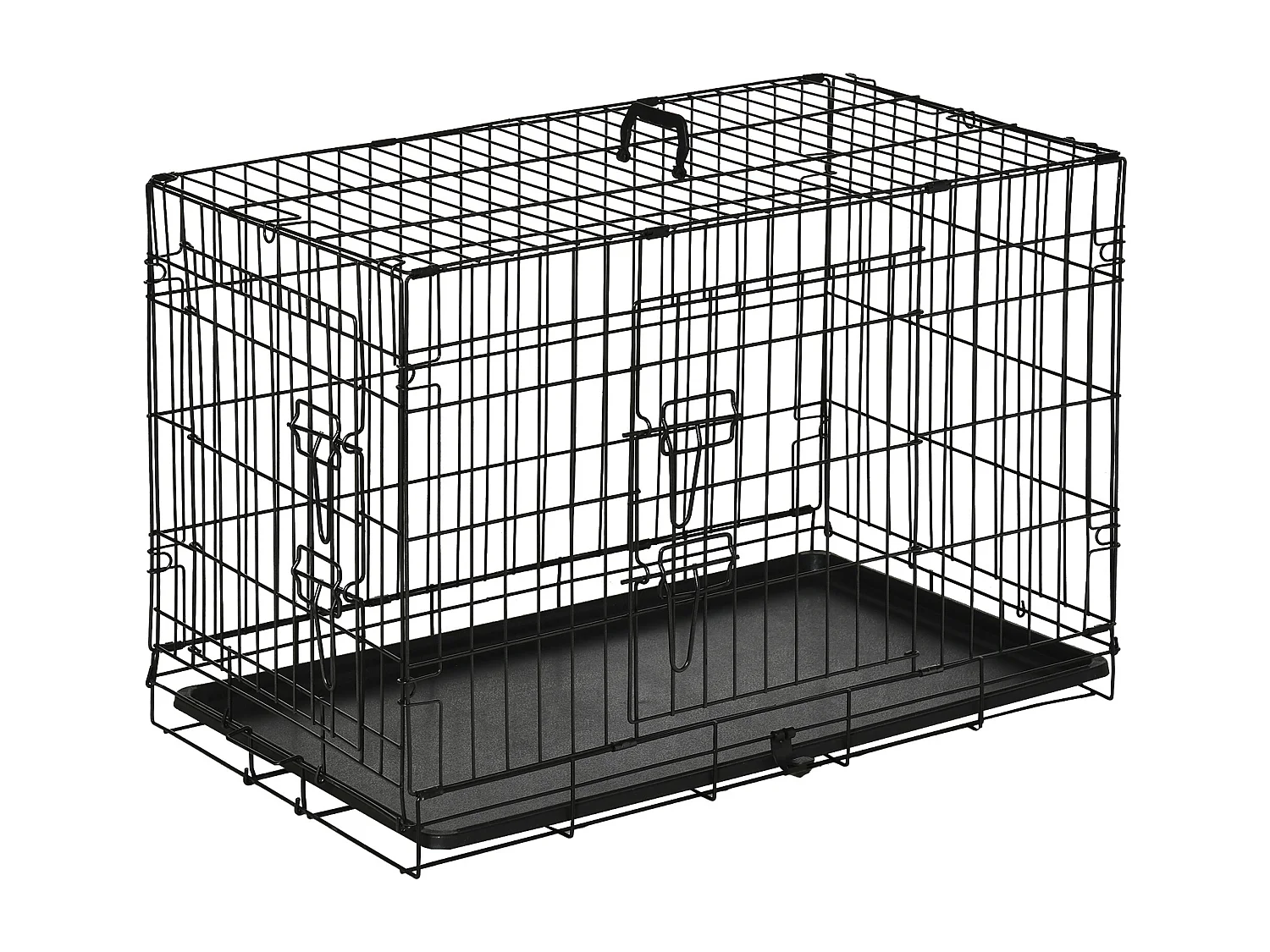 Gabbia da trasporto pieghevole per cani e piccoli animali, in metallo e ABS, nera (76x46x52 cm)