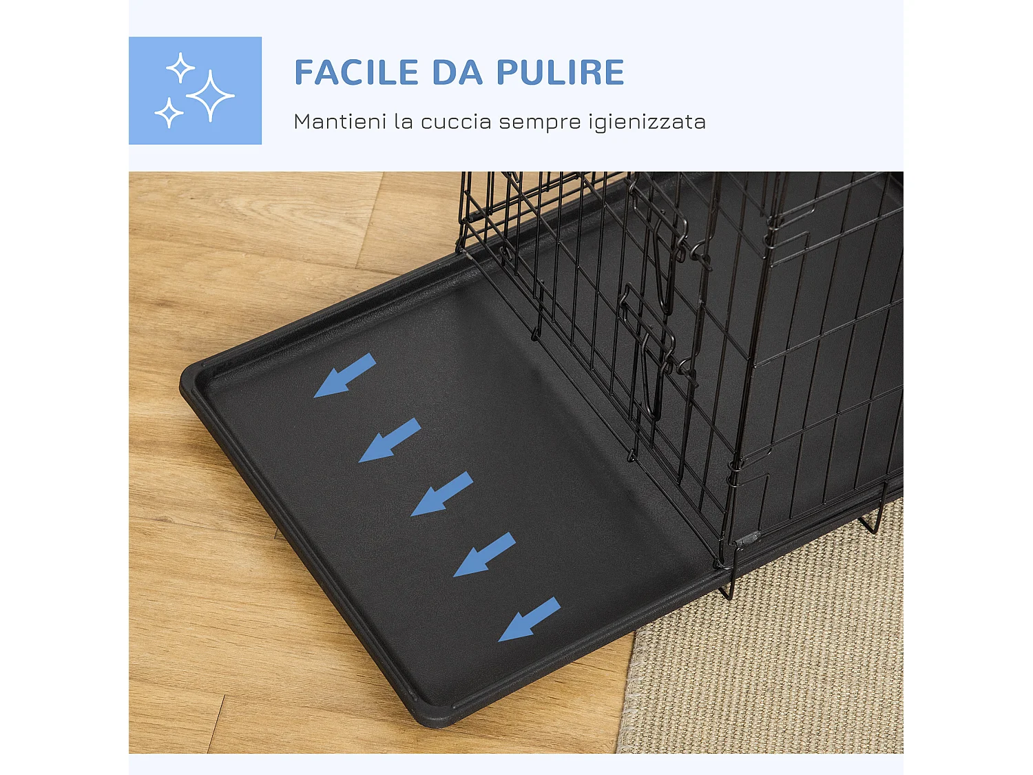 Gabbia da trasporto pieghevole per cani e piccoli animali, in metallo e ABS, nera (76x46x52 cm)