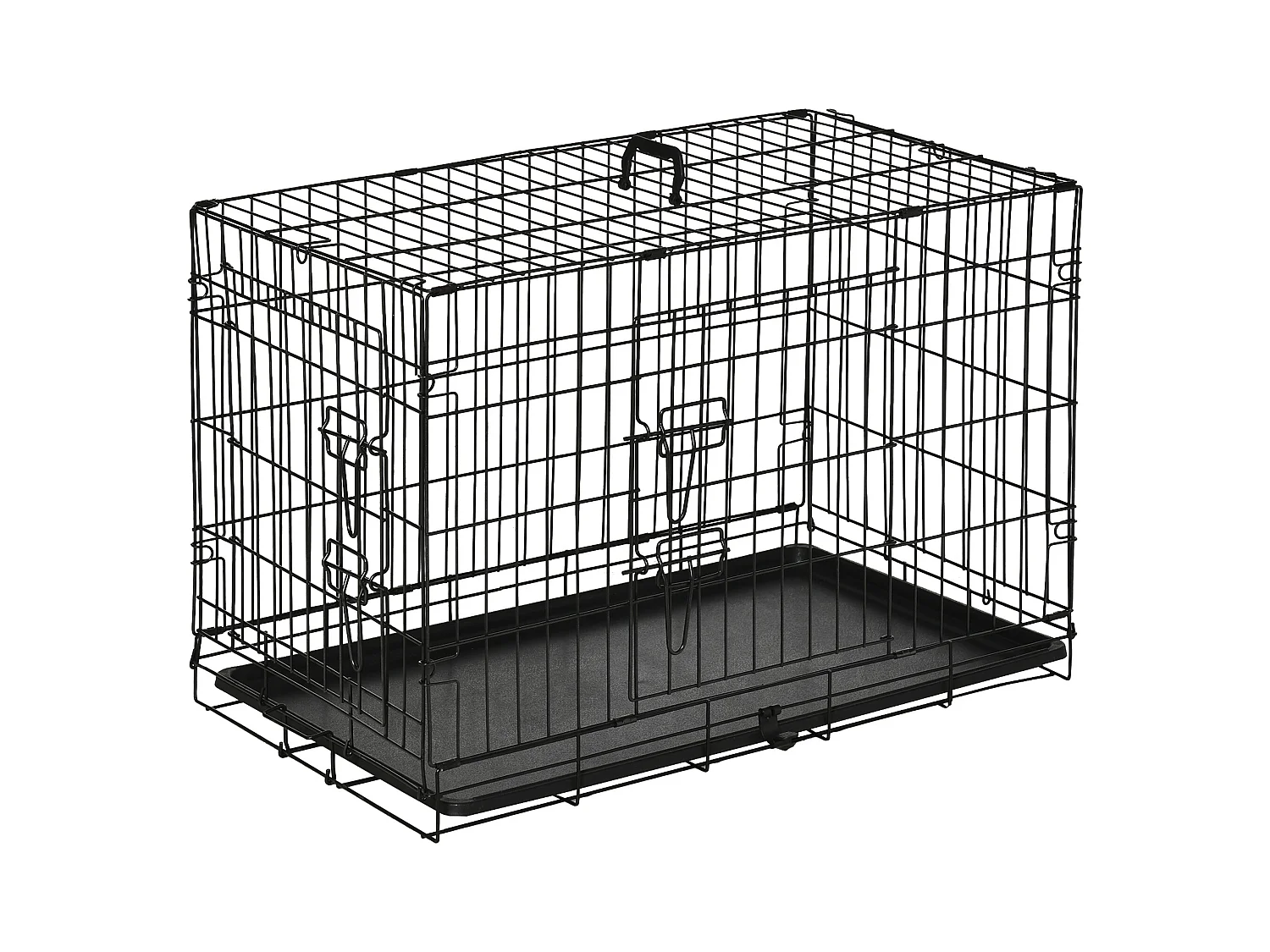 Cage de transport pliable pour chien et petit animal, métal et ABS, noir (76x46x52 cm)