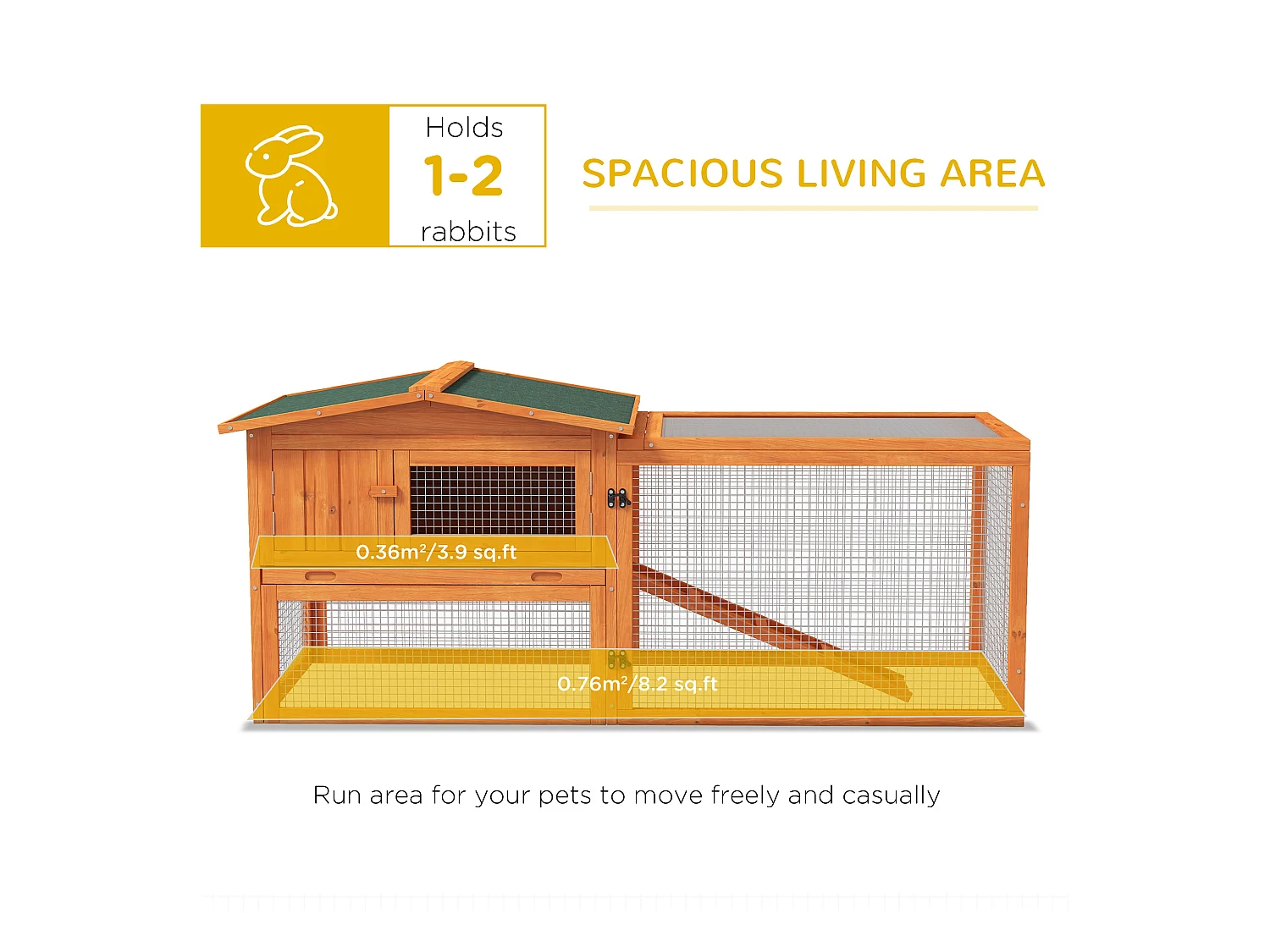 Enclos pour petits animaux en bois, avec toit en asphalte, bac amovible et rampe, orange (156x58x68cm)