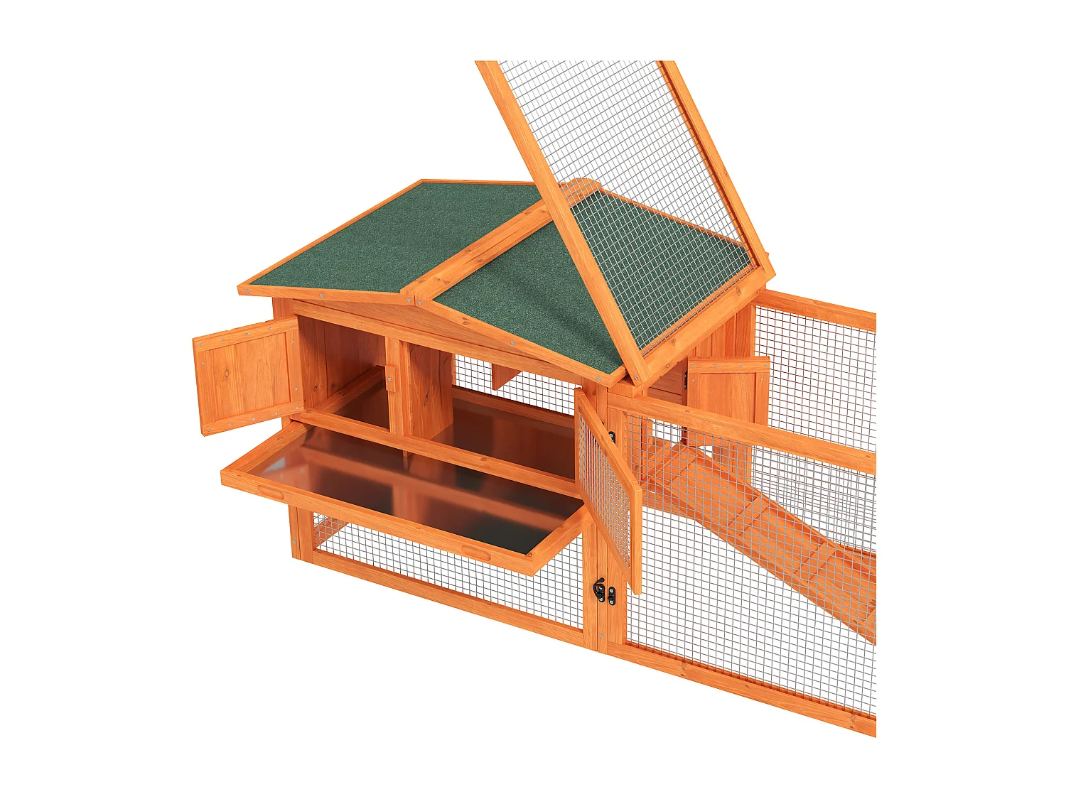 Enclos pour petits animaux en bois, avec toit en asphalte, bac amovible et rampe, orange (156x58x68cm)