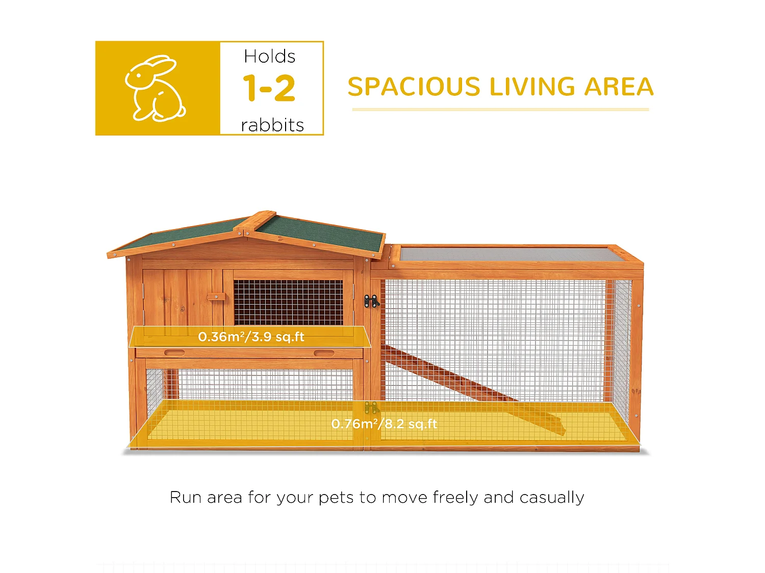 Enclos pour petits animaux en bois, avec toit en asphalte, bac amovible et rampe, orange (156x58x68cm)