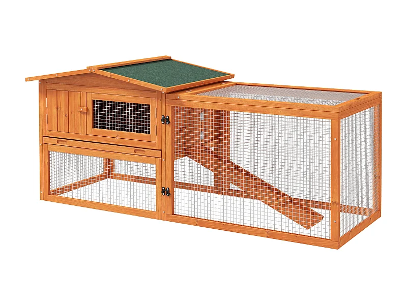 Recinto in legno per piccoli animali con tetto in asfalto, vassoio rimovibile e rampa, arancione (156x58x68cm)