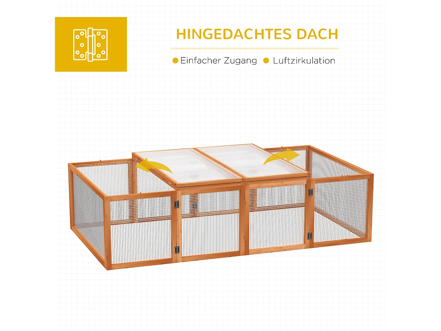 Enclos extérieur pour lapins et petits animaux, en bois de sapin, naturel, avec toit ouvrant et grillage (181x100x48cm)