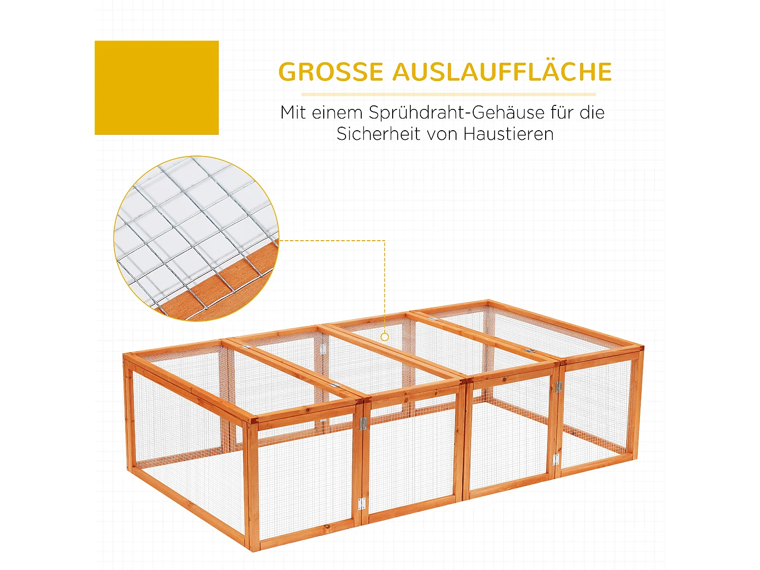 Enclos extérieur pour lapins et petits animaux, en bois de sapin, naturel, avec toit ouvrant et grillage (181x100x48cm)