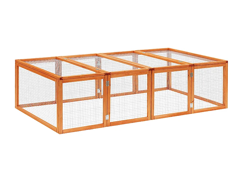 Recinto exterior para conejos y pequeños animales, fabricado en madera de abeto natural, con techo practicable y malla metálica (181x100x48cm)