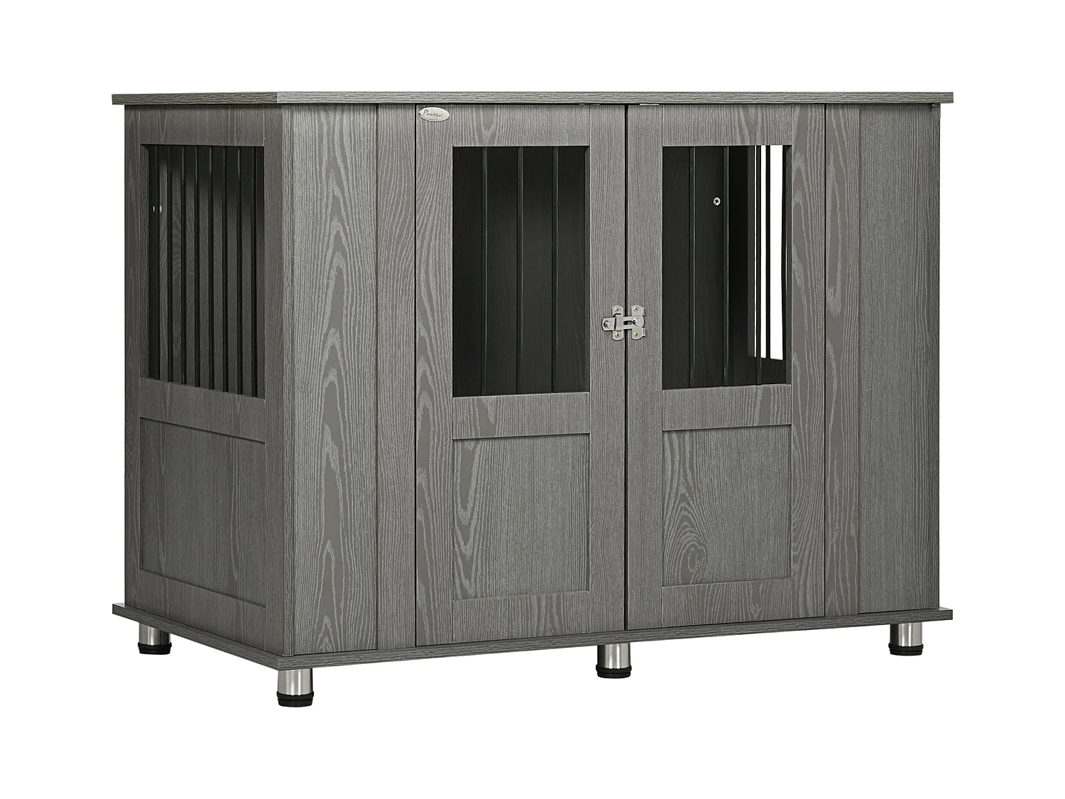 Cage pour chien grande taille en bois avec serrure, porte magnétique et fenêtre, gris (114x60x82 cm)