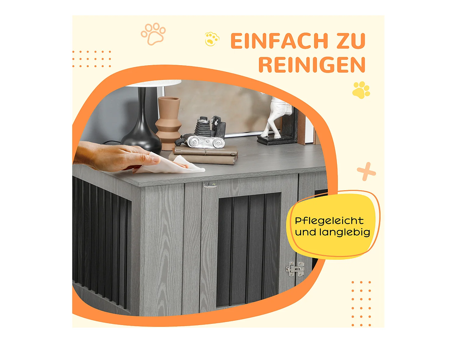 Cage pour chien grande taille en bois avec serrure, porte magnétique et fenêtre, gris (114x60x82 cm)