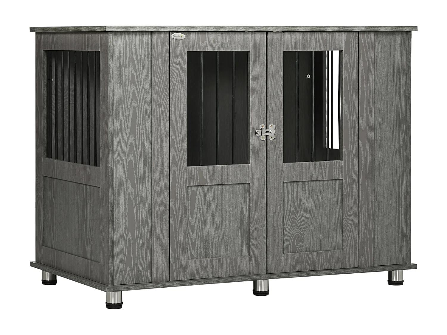 Cage pour chien grande taille en bois avec serrure, porte magnétique et fenêtre, gris (114x60x82 cm)