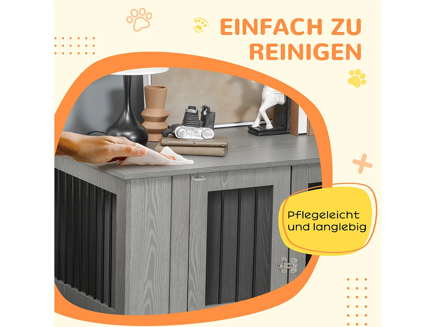 Cage pour chien grande taille en bois avec serrure, porte magnétique et fenêtre, gris (114x60x82 cm)