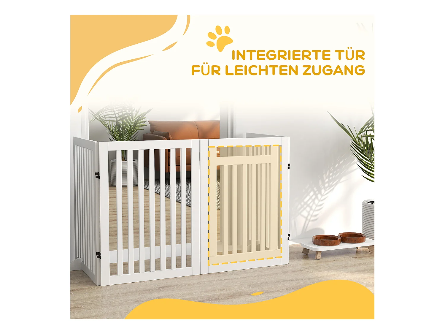 Barrière d'escalier pliable sans perçage, 4 panneaux, MDF, blanc, avec 2 pieds de support (240x1.8x81cm)