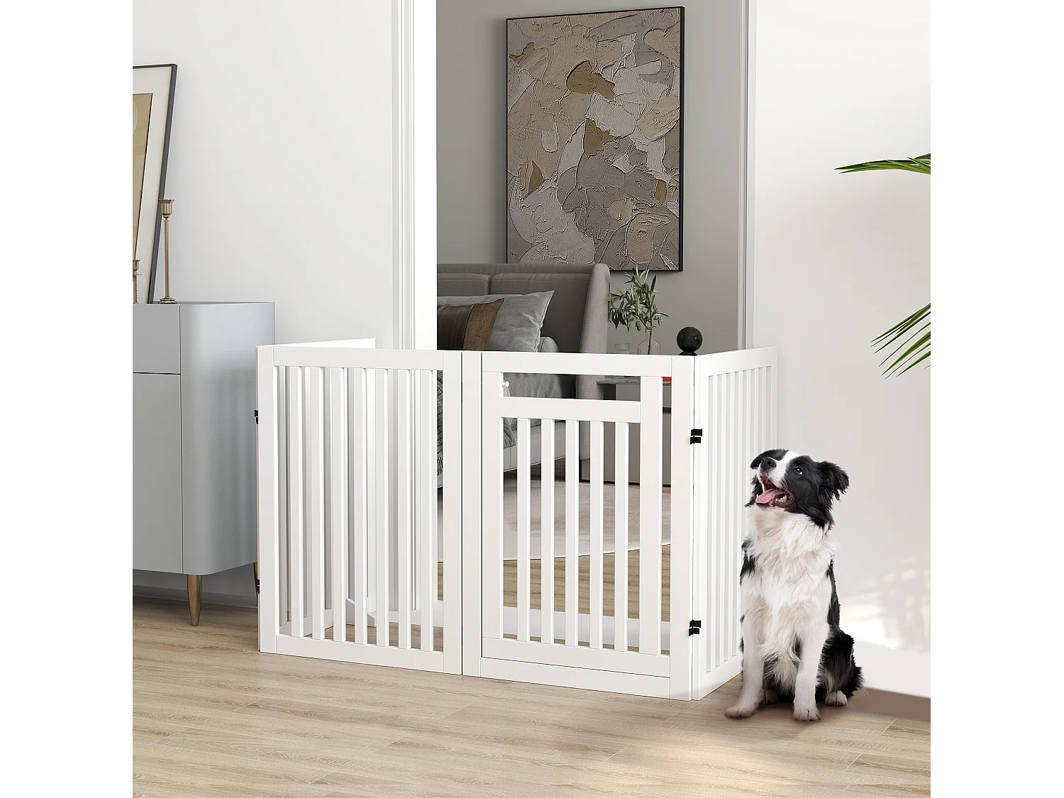 Opvouwbaar traphekje zonder boren, 4 panelen, MDF, wit, met 2 steunpoten (240x1,8x81cm)