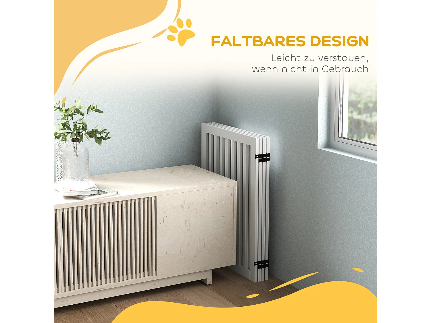 Opvouwbaar traphekje zonder boren, 4 panelen, MDF, wit, met 2 steunpoten (240x1,8x81cm)