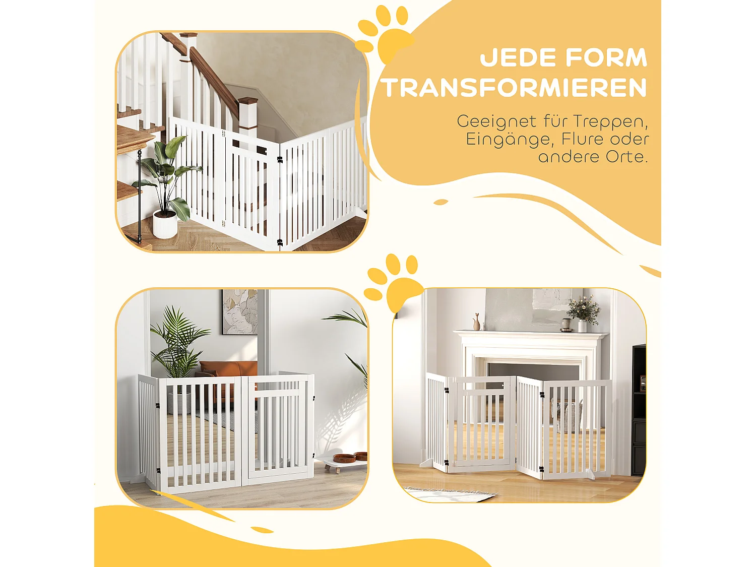 Opvouwbaar traphekje zonder boren, 4 panelen, MDF, wit, met 2 steunpoten (240x1,8x81cm)