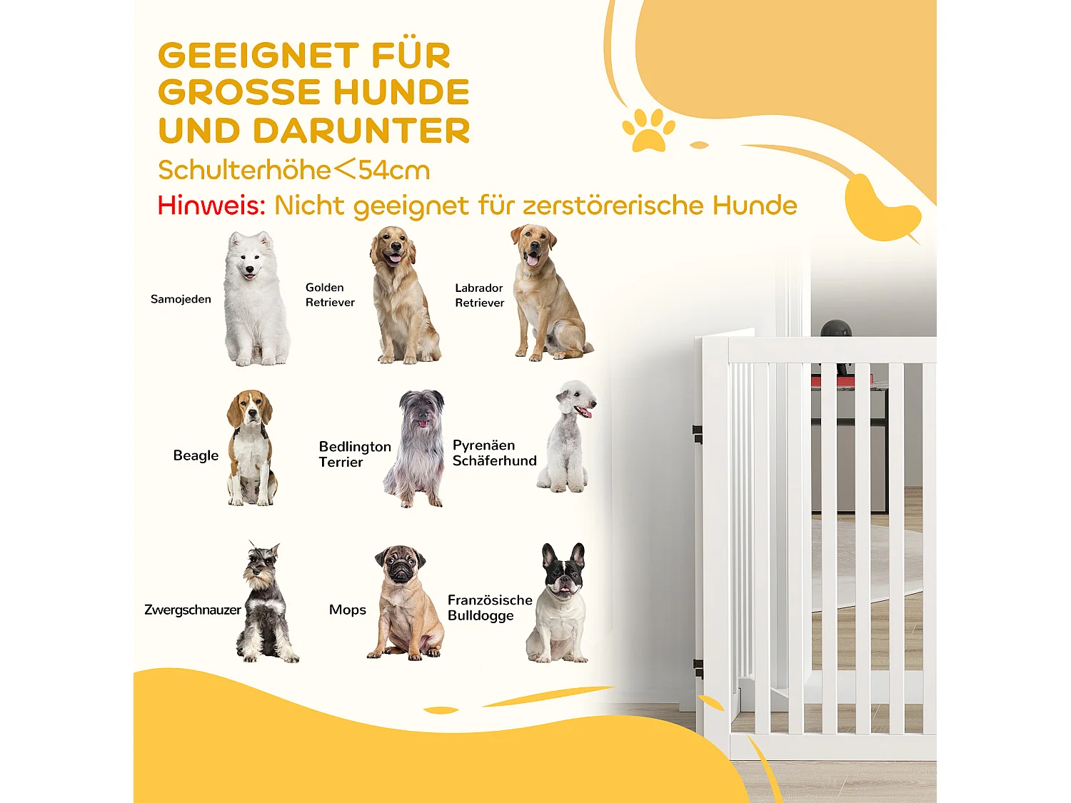 Opvouwbaar traphekje zonder boren, 4 panelen, MDF, wit, met 2 steunpoten (240x1,8x81cm)