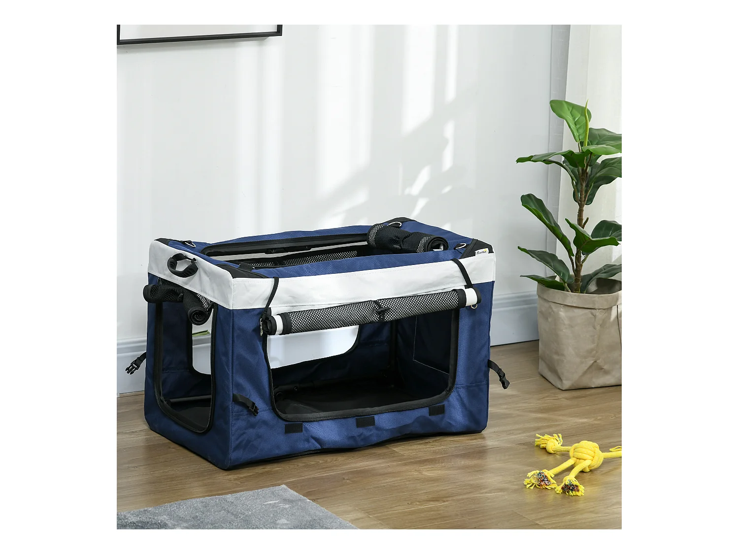 Poussette 2 en 1 pour chien, panier amovible, polyester, bleu, avec 2 laisses de sécurité et pliable (81x58x97.5cm)