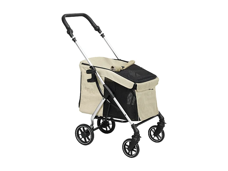 Chariot pliable pour chien et chat en aluminium, léger et résistant, polyester, kaki (80x48.5x106cm)