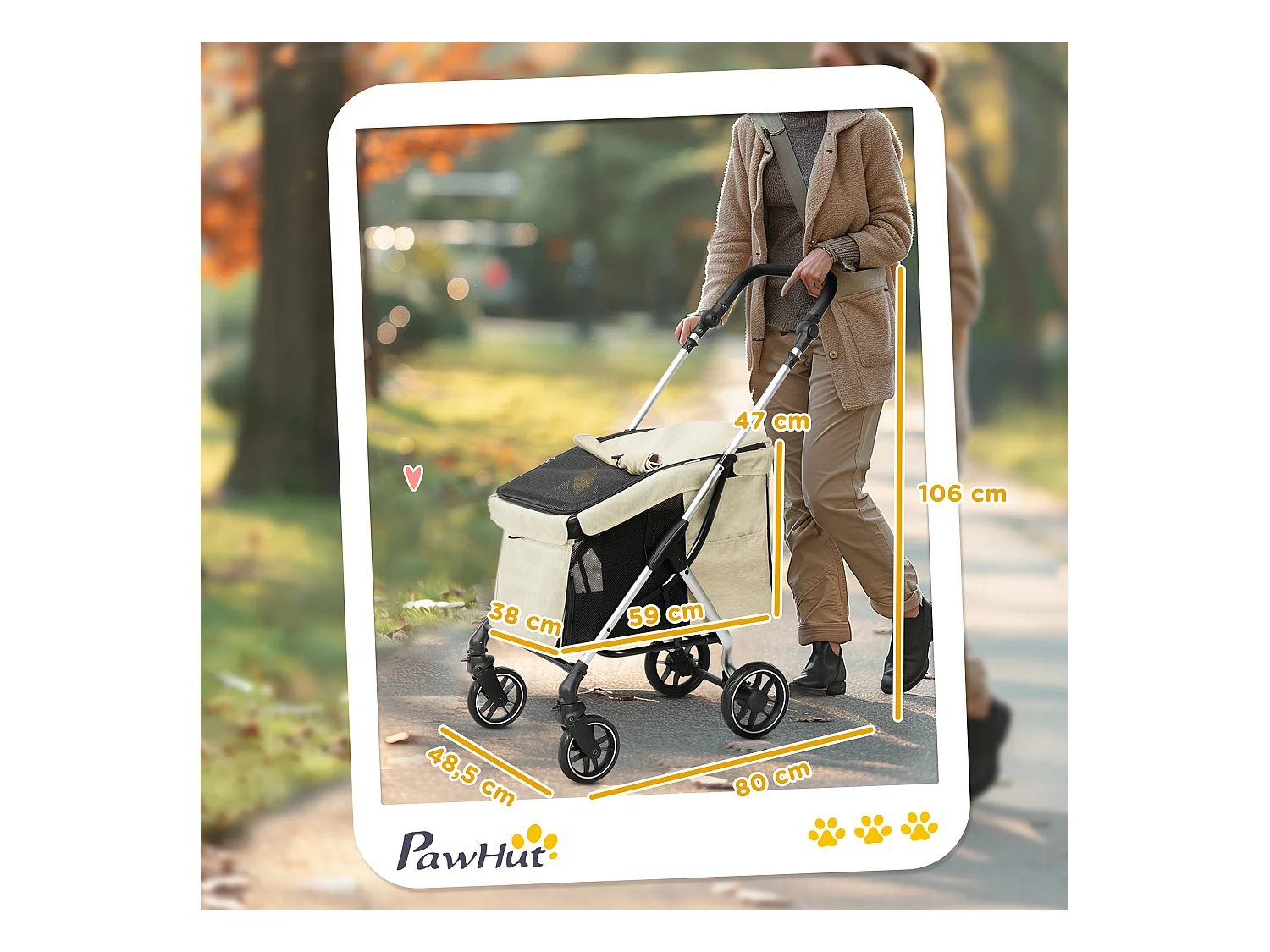 Chariot pliable pour chien et chat en aluminium, léger et résistant, polyester, kaki (80x48.5x106cm)