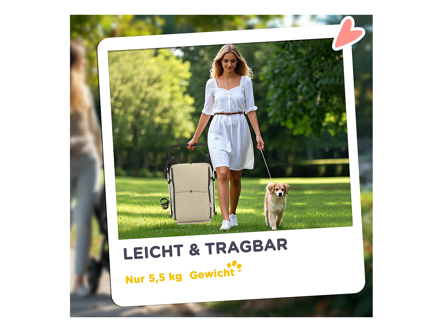 Chariot pliable pour chien et chat en aluminium, léger et résistant, polyester, kaki (80x48.5x106cm)