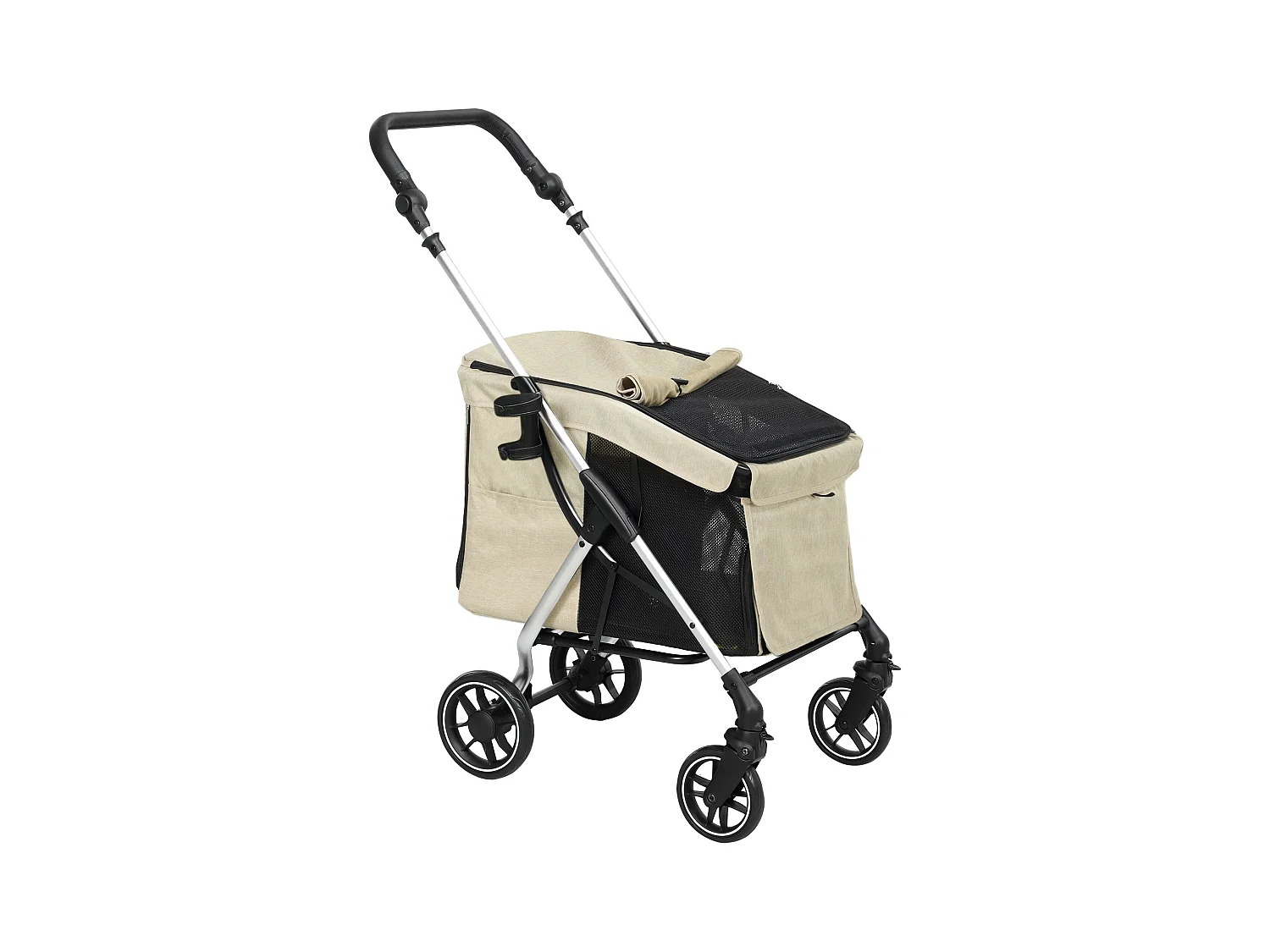 Opvouwbare honden- en kattenkar van aluminium, lichtgewicht en duurzaam, polyester, kaki (80x48,5x106cm)