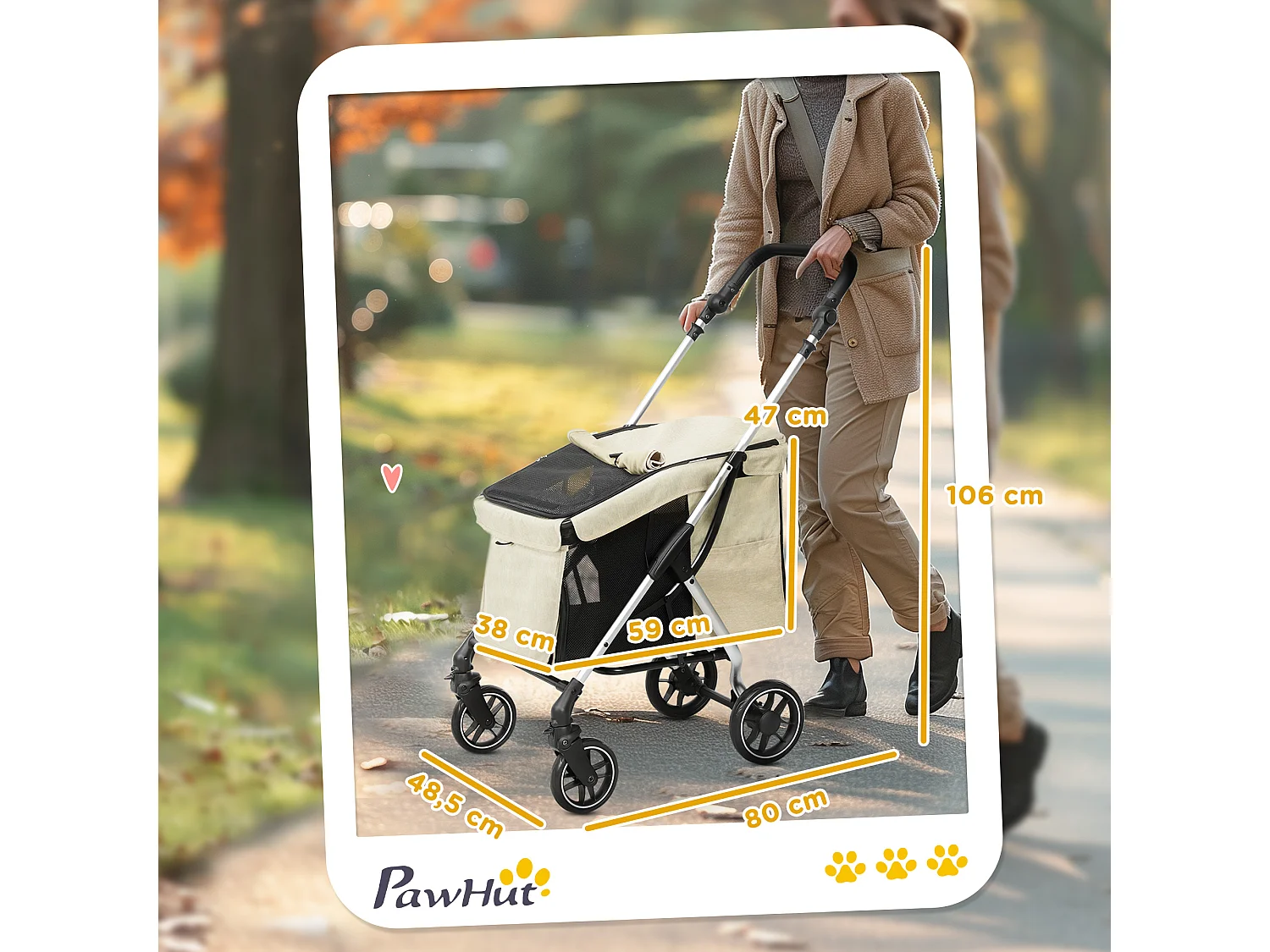 Chariot pliable pour chien et chat en aluminium, léger et résistant, polyester, kaki (80x48.5x106cm)