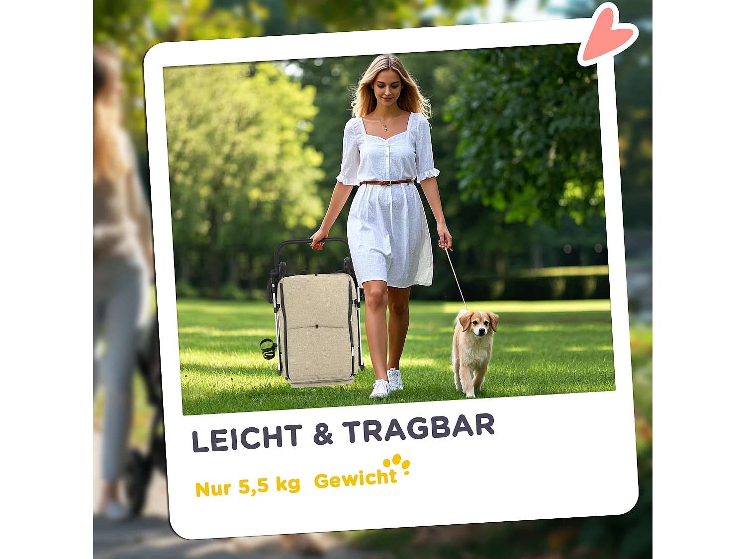 Chariot pliable pour chien et chat en aluminium, léger et résistant, polyester, kaki (80x48.5x106cm)