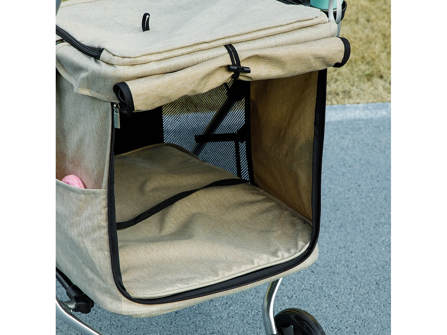 Chariot pliable pour chien et chat en aluminium, léger et résistant, polyester, kaki (80x48.5x106cm)