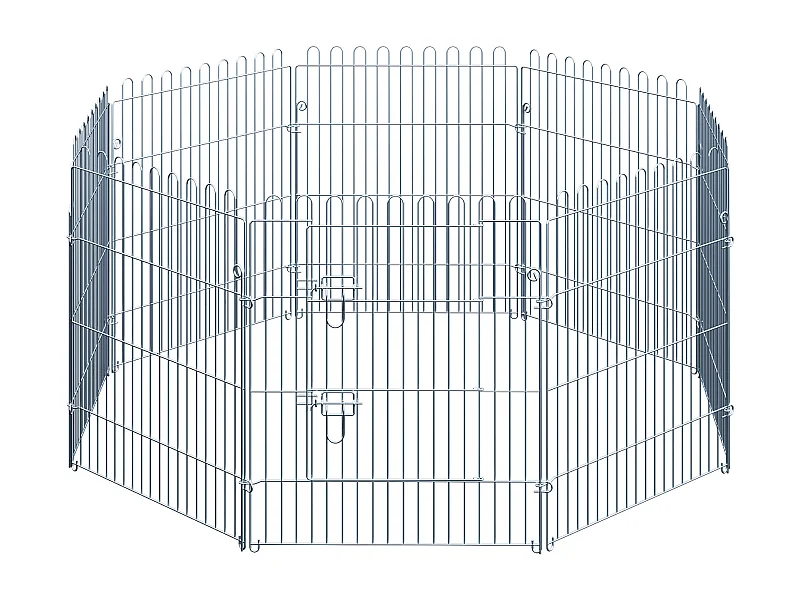 Enclos pour chiots 8 panneaux, sécurisé et extensible, acier, argenté (63x1x76cm)