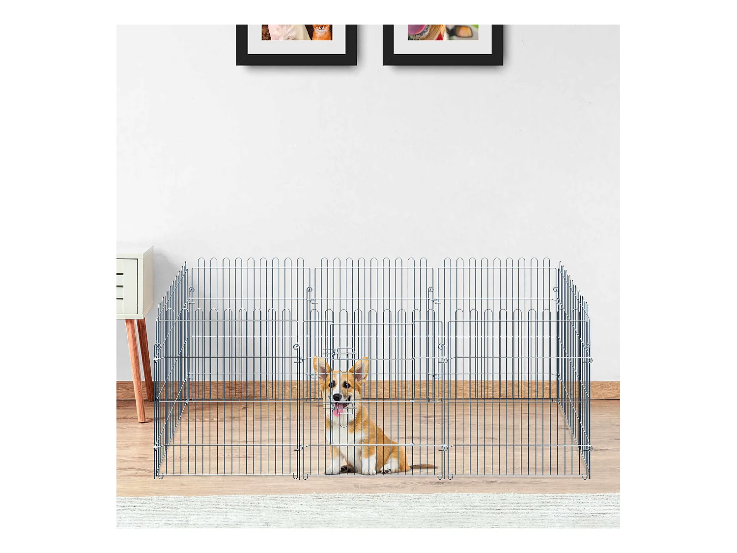 Enclos pour chiots 8 panneaux, sécurisé et extensible, acier, argenté (63x1x76cm)