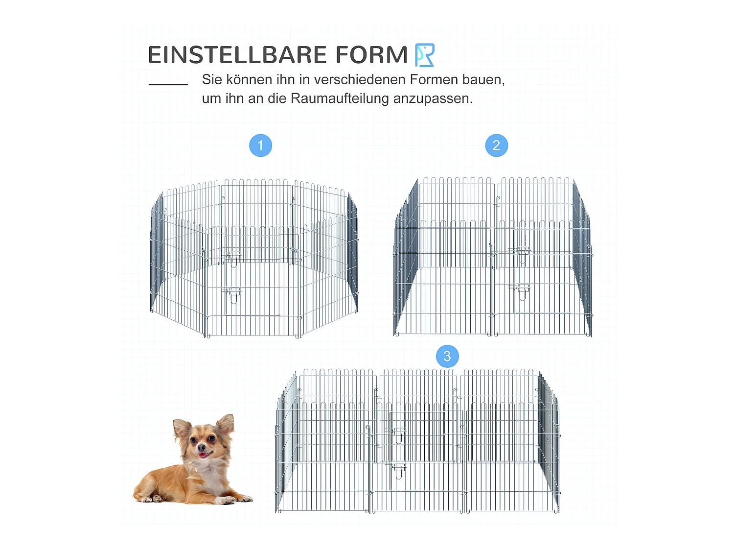 Enclos pour chiots 8 panneaux, sécurisé et extensible, acier, argenté (63x1x76cm)