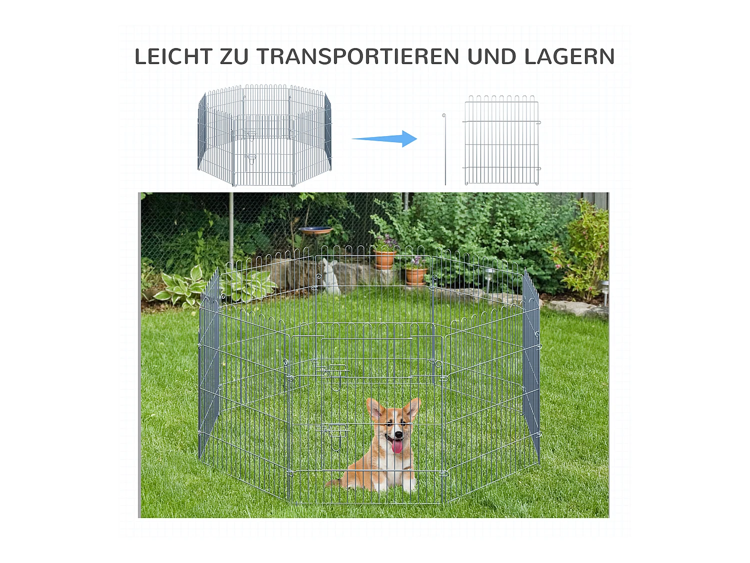 Enclos pour chiots 8 panneaux, sécurisé et extensible, acier, argenté (63x1x76cm)