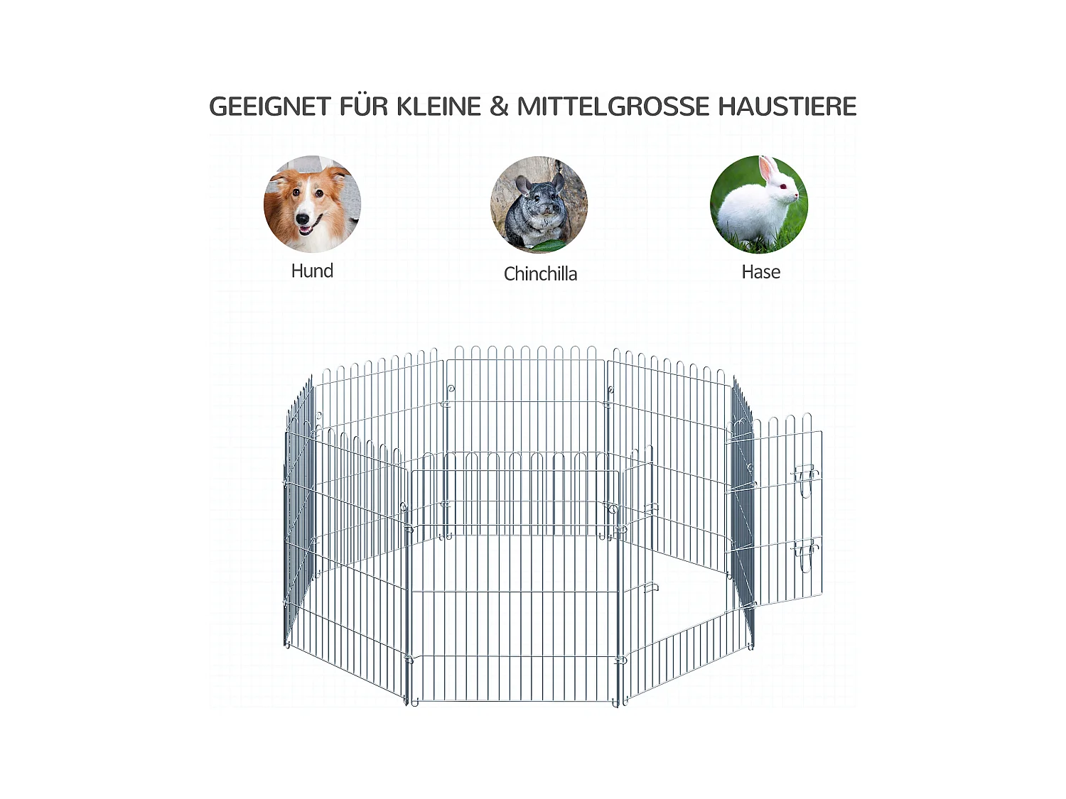 Enclos pour chiots 8 panneaux, sécurisé et extensible, acier, argenté (63x1x76cm)