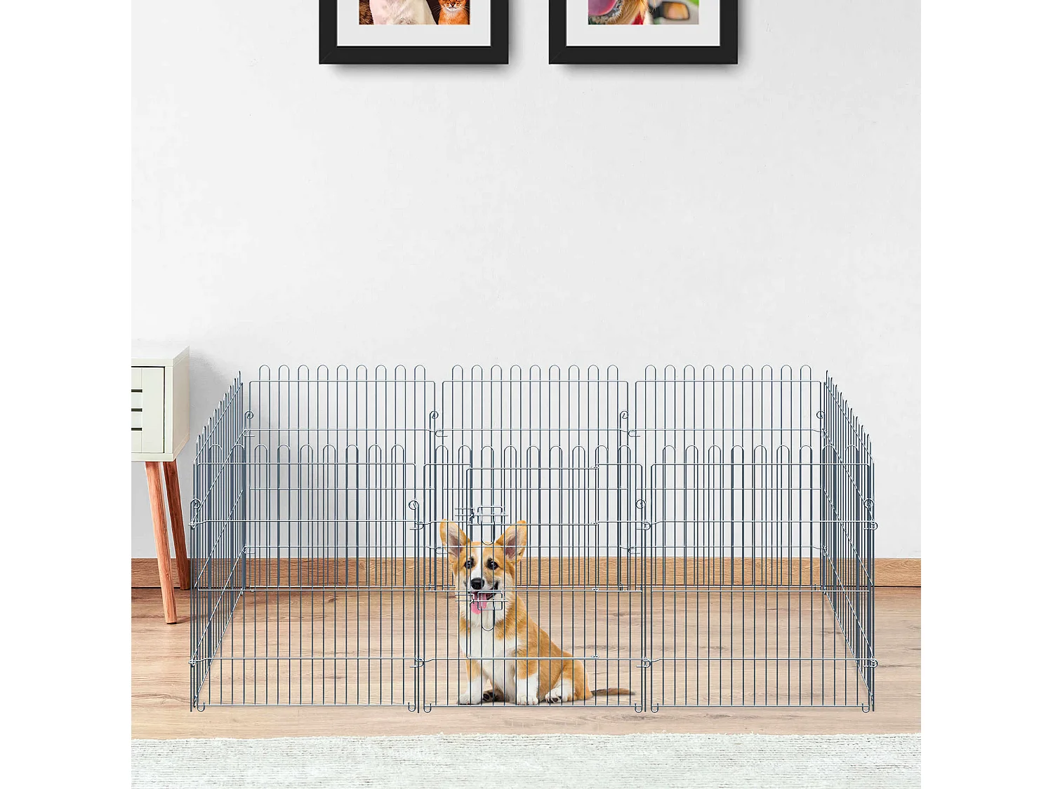 Enclos pour chiots 8 panneaux, sécurisé et extensible, acier, argenté (63x1x76cm)