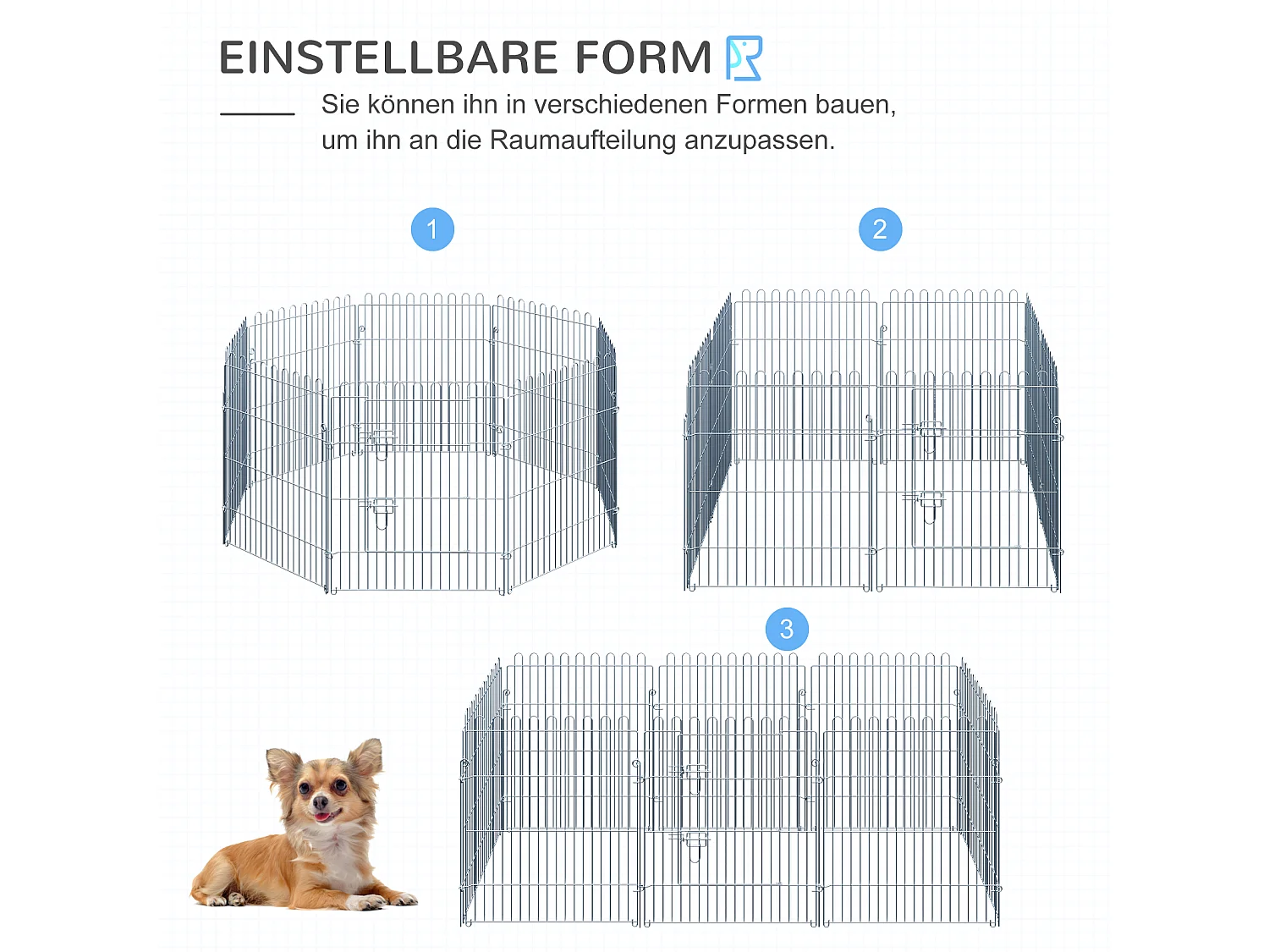 Enclos pour chiots 8 panneaux, sécurisé et extensible, acier, argenté (63x1x76cm)