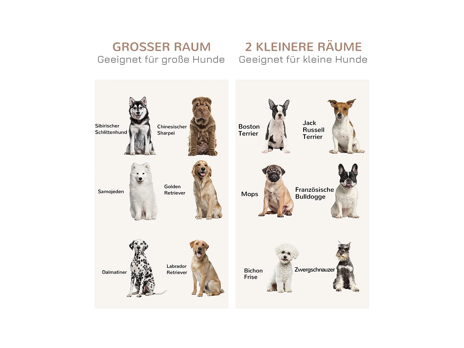 Cage pour chien à deux portes, design rustique, bois, couleur chêne (120x60x88.5 cm)