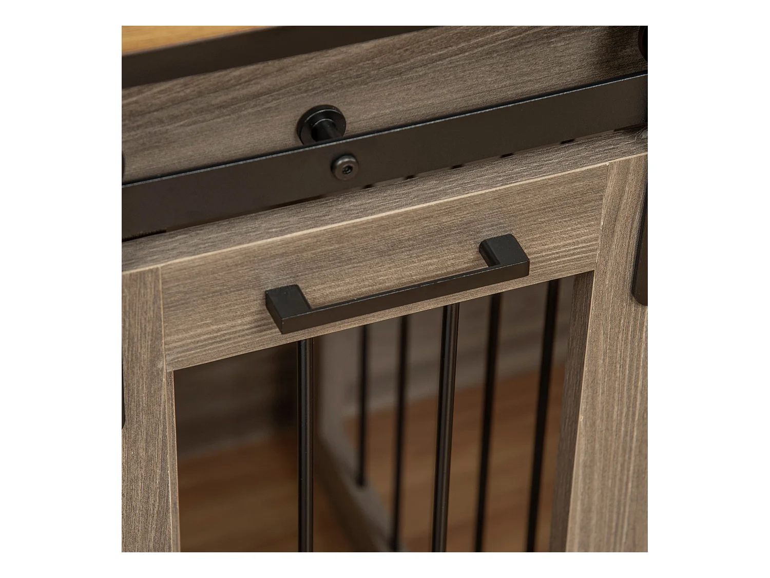 Cage pour chien à deux portes, design rustique, bois, couleur chêne (120x60x88.5 cm)