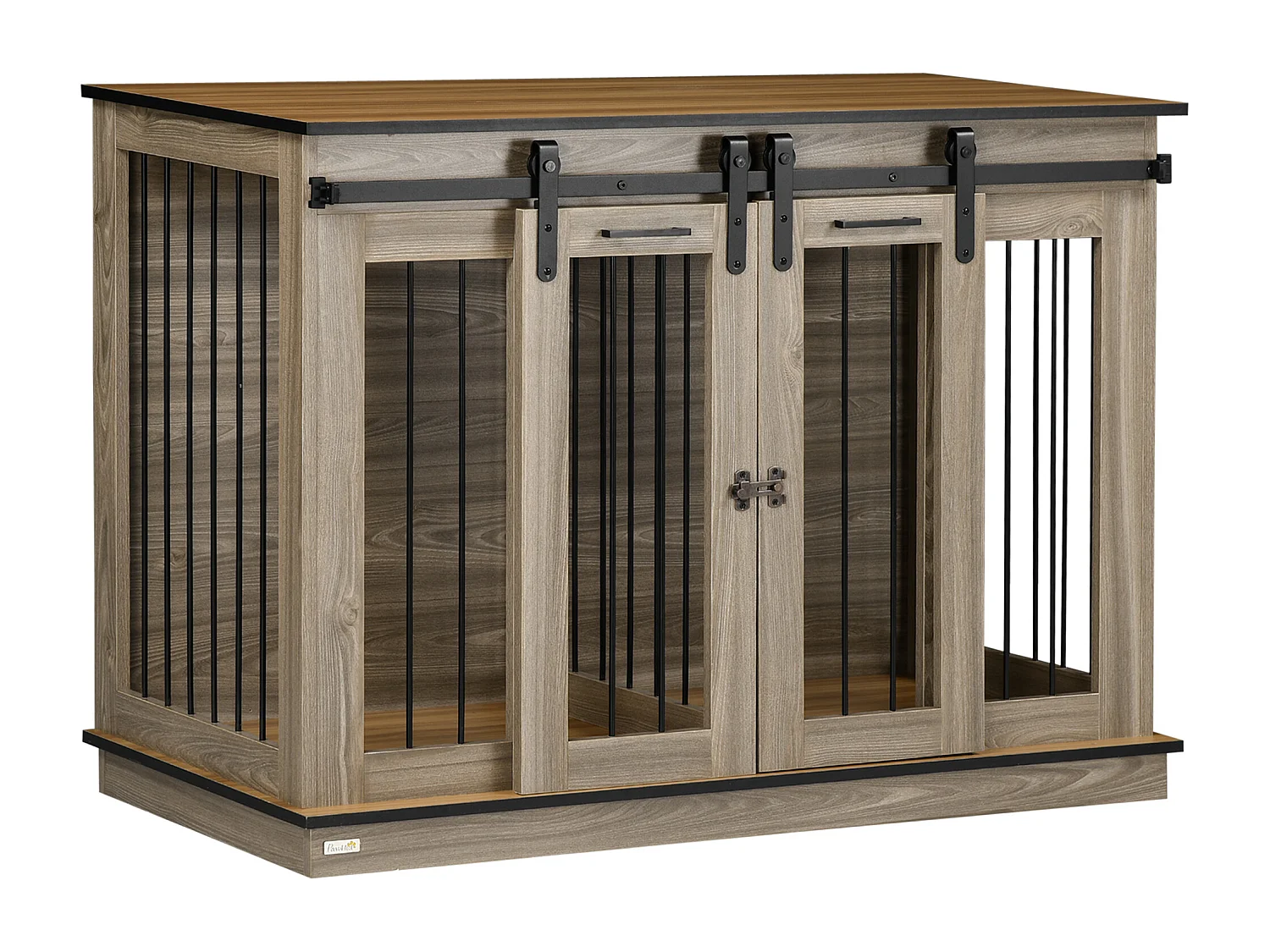 Cage pour chien à deux portes, design rustique, bois, couleur chêne (120x60x88.5 cm)