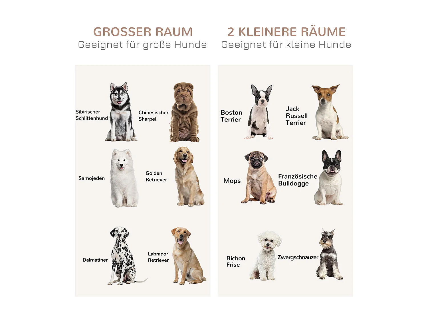 Cage pour chien à deux portes, design rustique, bois, couleur chêne (120x60x88.5 cm)