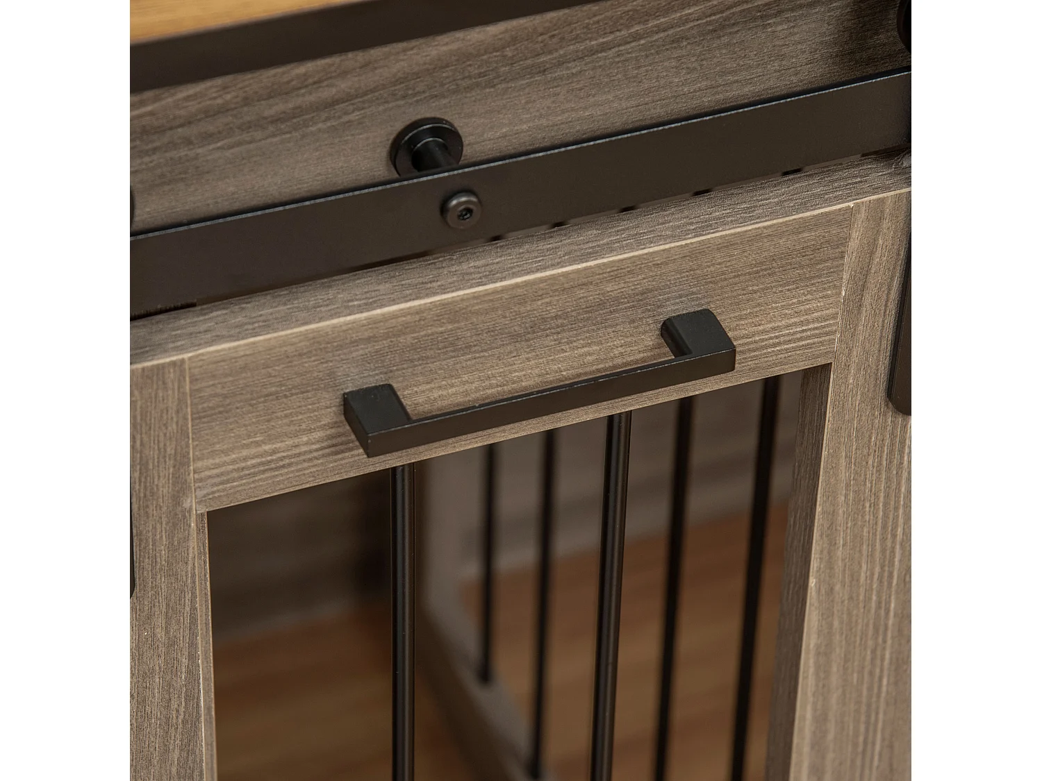 Cage pour chien à deux portes, design rustique, bois, couleur chêne (120x60x88.5 cm)