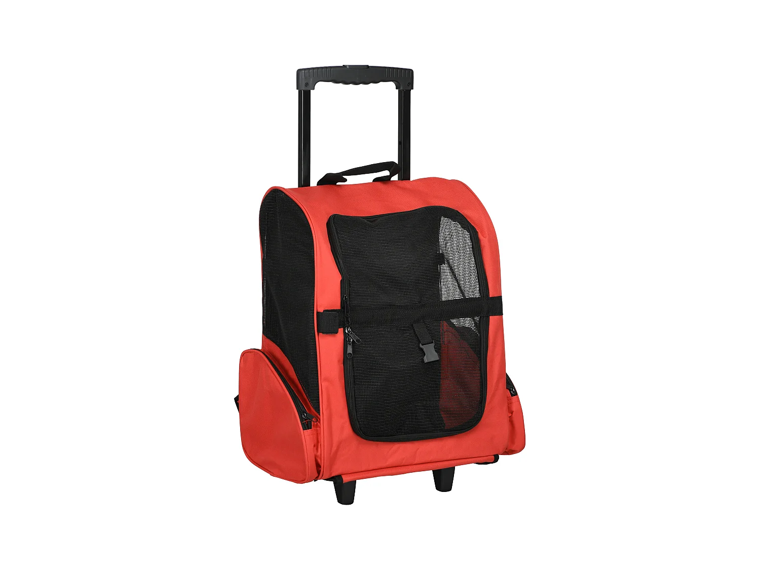 Sac de transport et trolley 2-en-1 pour chien et chat, fenêtre et porte, tissu oxford respirant, rouge (42x25x55 cm)