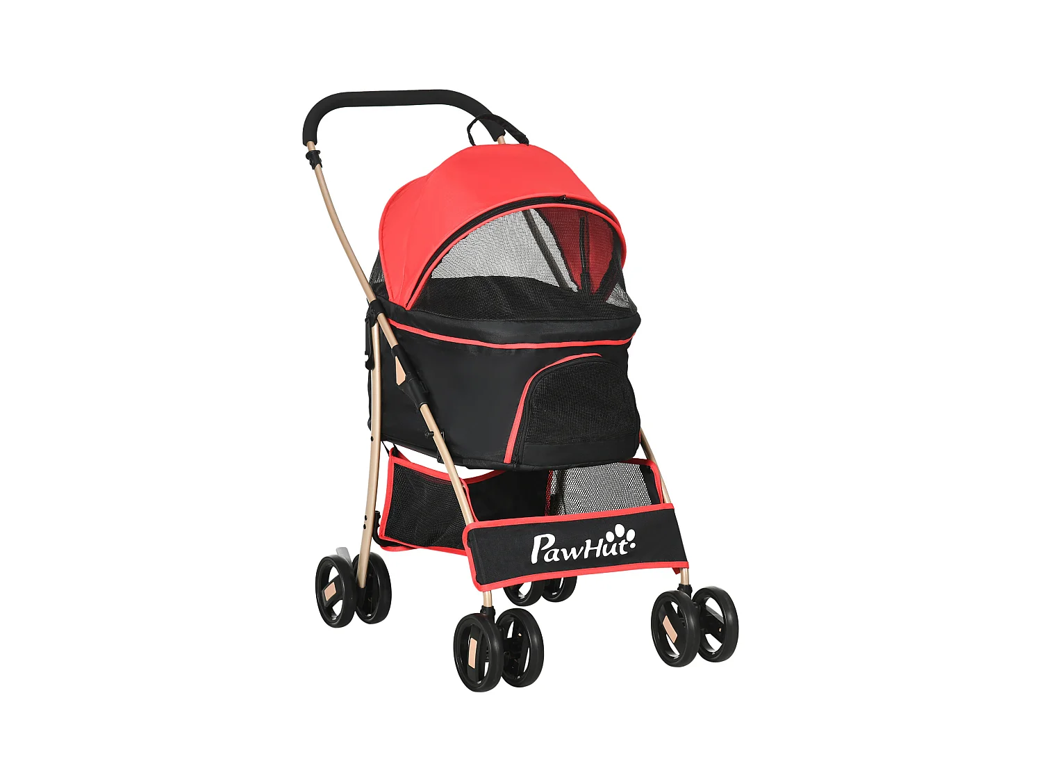 Chariot pliable 2 en 1 pour chien et chat, sac de transport, tissu Oxford, rouge (82x49.5x98 cm)