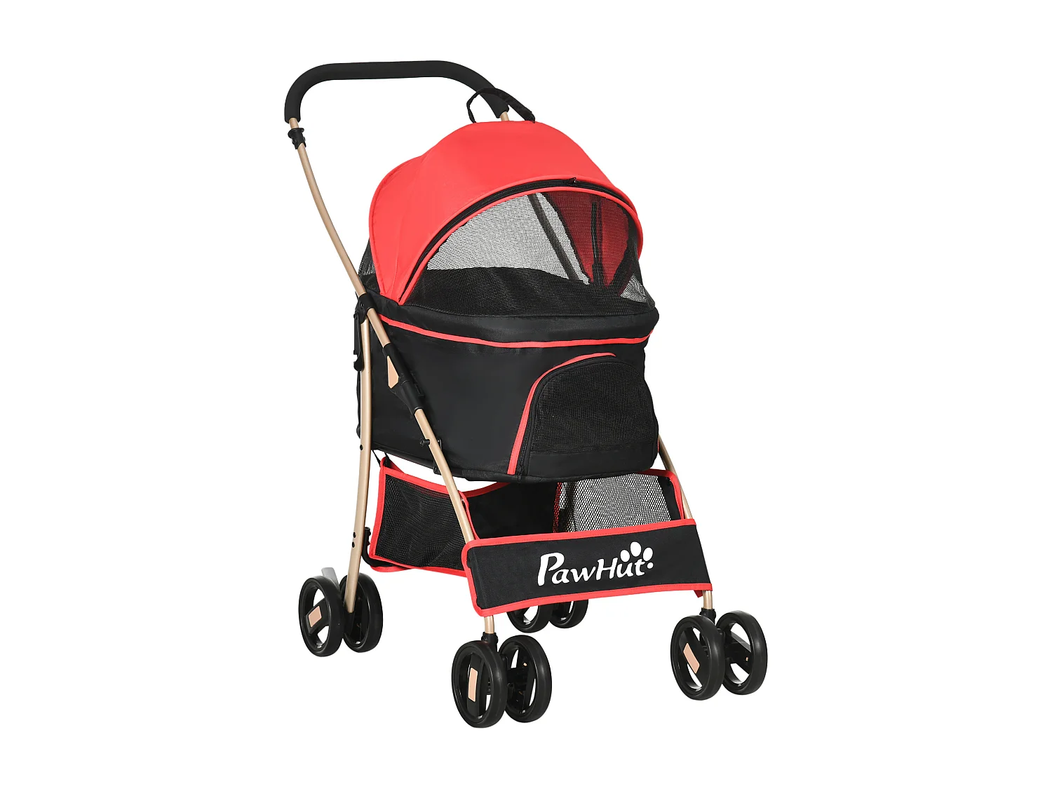 Chariot pliable 2 en 1 pour chien et chat, sac de transport, tissu Oxford, rouge (82x49.5x98 cm)